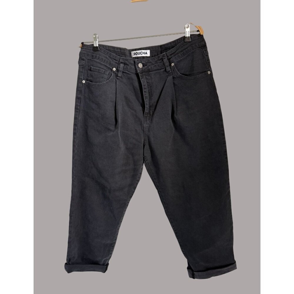 Roucha Womens Denim Cropped Jeans 100% Cotton Casual Style Black Size C/Large